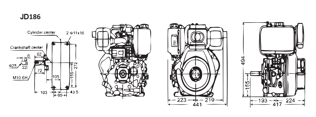DIESEL ENGINE 186F DIMENSION